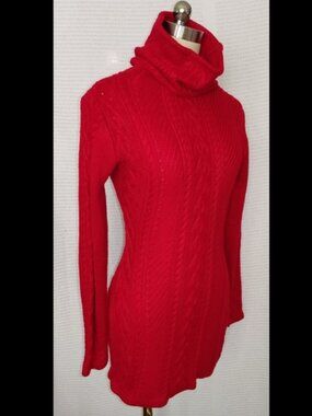 Red Cable Knit Sweater Mini Dress